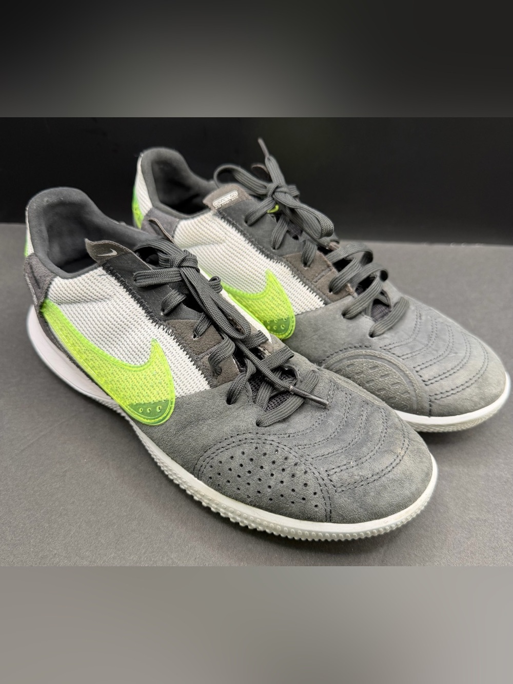 Nike - Streetgato, Grey shoes- Mad Voltage-Neon Green Swoosh- 6.5